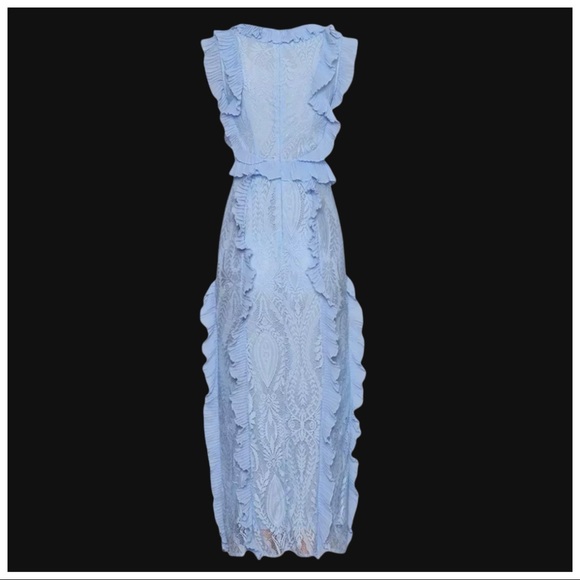 💕 The Zenayda Gorgeous Blue Lace Ruffle Maxi Dress - Picture 4 of 9